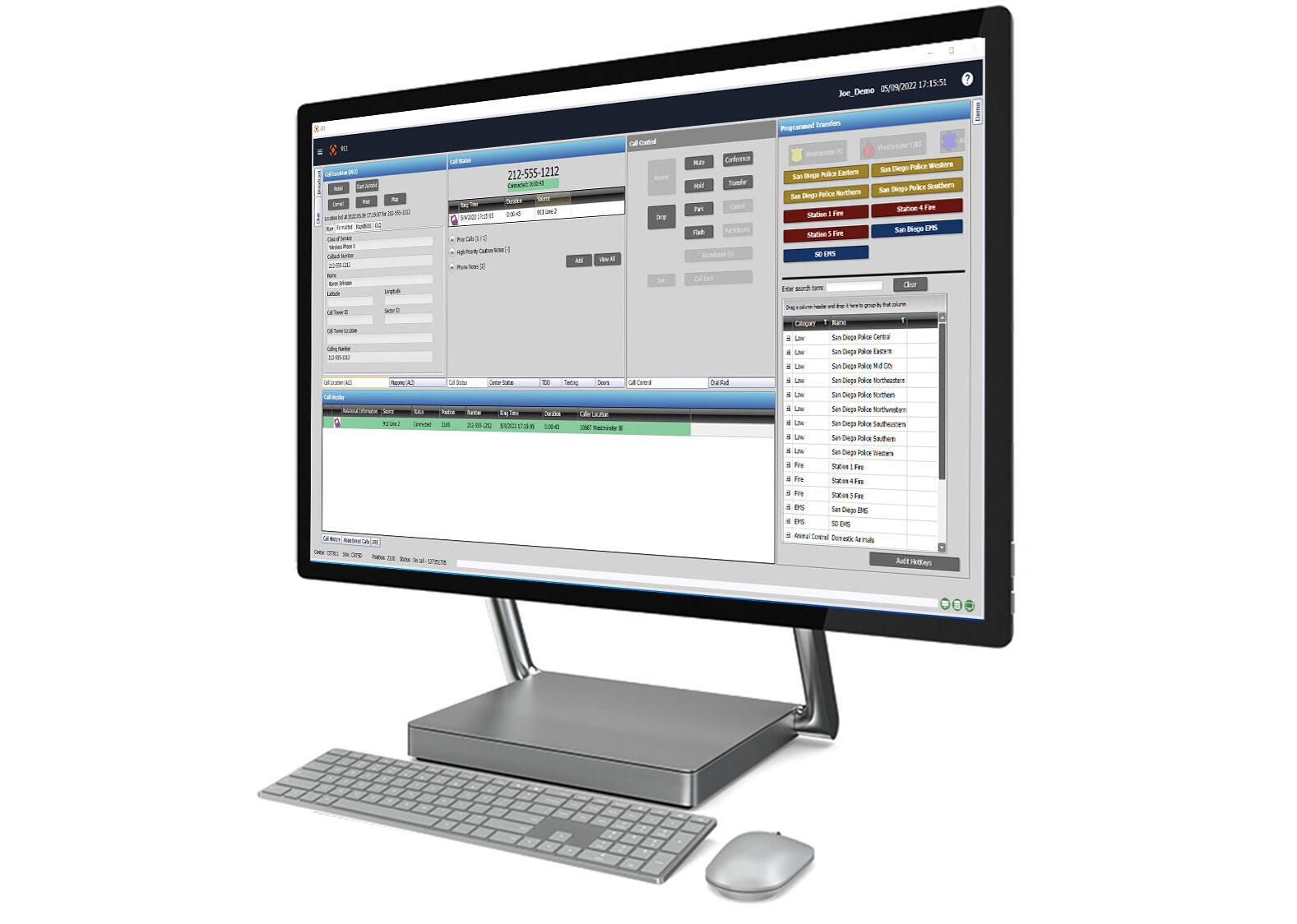 CentralSquare's Vertex NG911 Call Handling software displayed on a desktop computer.