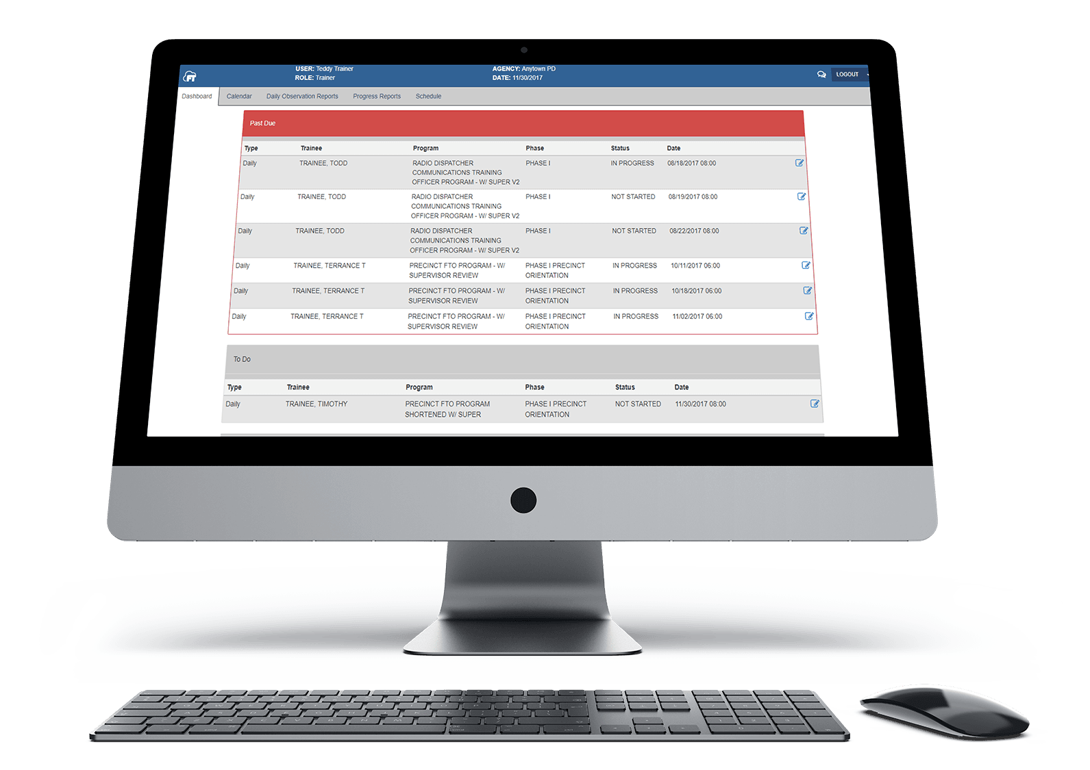 A desktop computer with Field Training solution on the screen