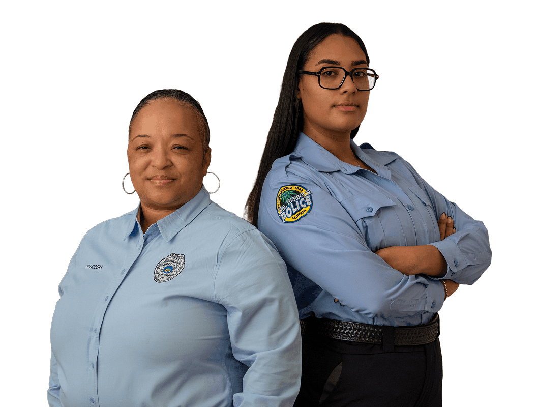 Two policewomen standing next to each other.